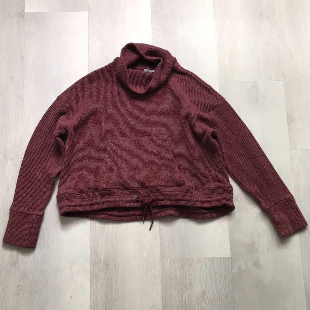 SWEATY BETTY MOCK NECK THICK KNIT PULLOVER SWEATSHIRT RED CROP BOXY 12